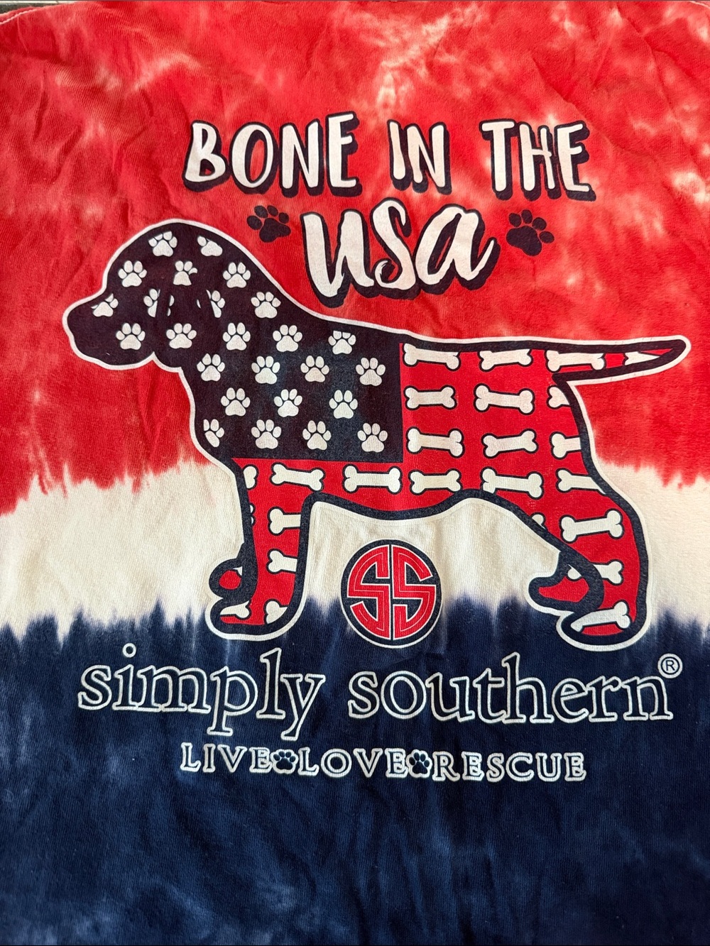 Simply Southern Red, White & Navy Tie-Dye Dog Tee - Bone in the USA